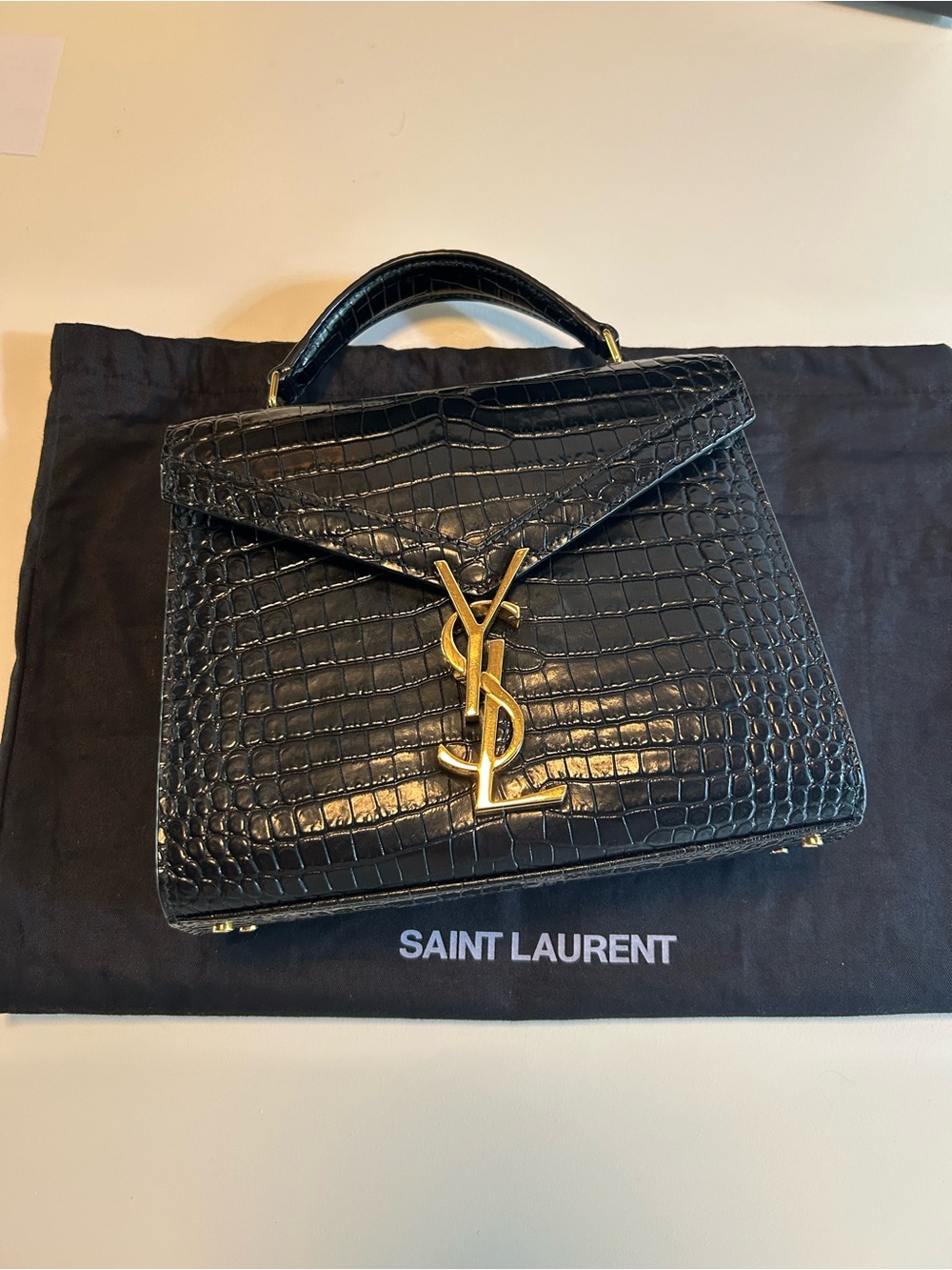 Saint Laurent Black Croc-Embossed Top Handle Satchel Mini Cassandra Purse - Picture 3 of 14